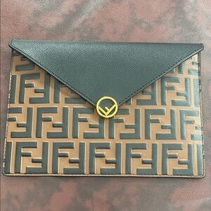 Fendi Black and Tan Logo Envelope Clutch